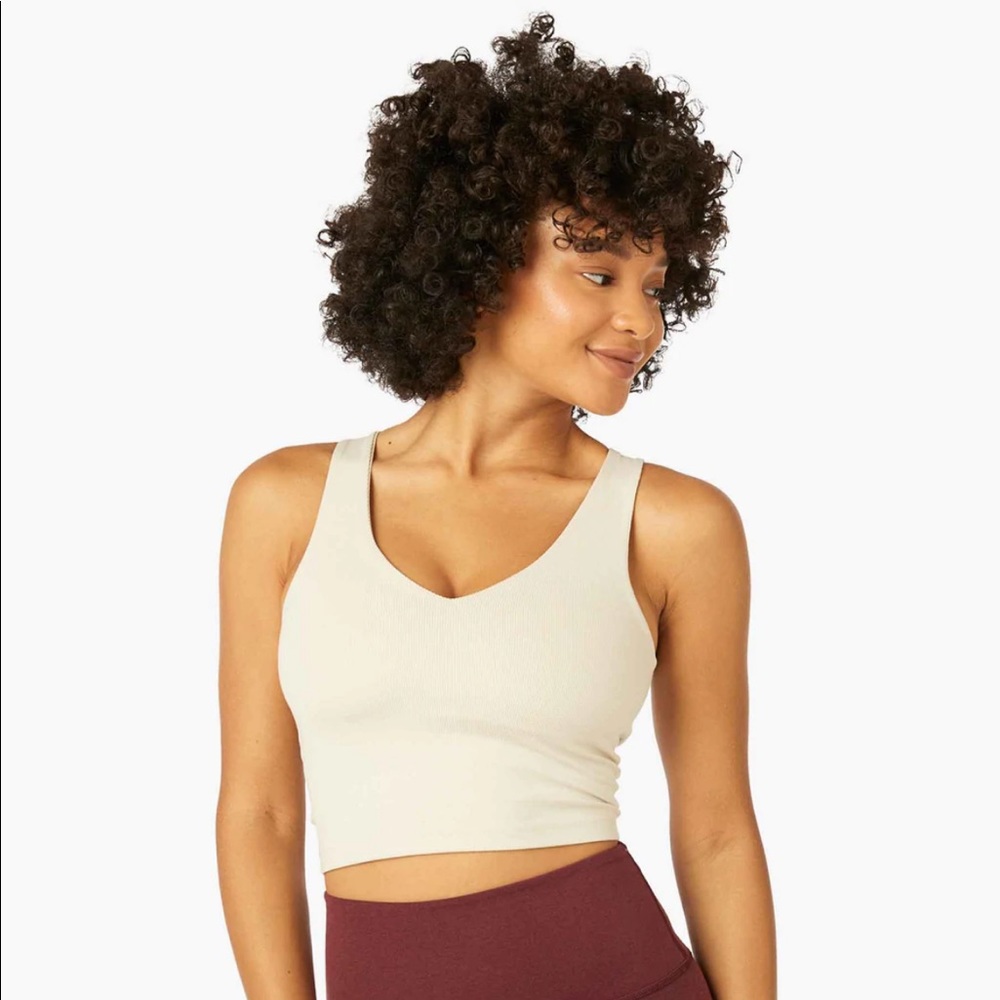 Heather Rib Go To Cropped Tank - Cream Heather